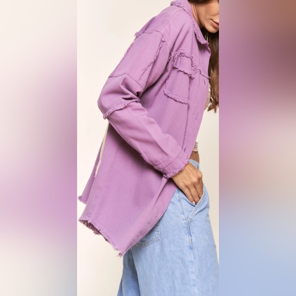 #22884 🚨 SALE 🛑S  OVERSIZED LAVENDER ROCK & ROLL DENIM SHIRT JACKET - Picture 5 of 16